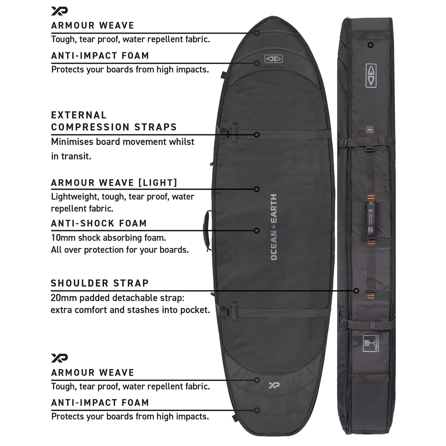 Ocean and Earth Triple Hypa Shorboard Travel Compact Coffin Cover- 3 Board